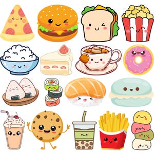 Kawaii Food SVG Bundle, Kawaii Clipart, Kawaii Food,Kawaii Sweets, Kawaii Drinks, Lovely Kawaii Food Stickers , Fast Food SVG, Cute Graphics