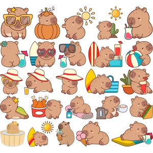 Cute Capybara PNG, Summer Capybara SVG Bundle, Anime Cartoon Digital Sticker, Trendy Sublimation Image, Funny Capybara Clipart Bundle