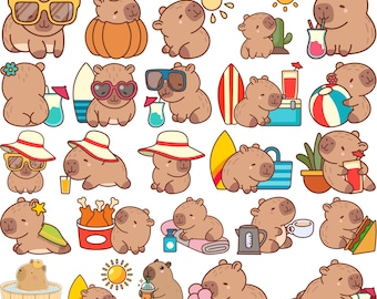 Cute Capybara PNG, Summer Capybara SVG Bundle, Anime Cartoon Digital Sticker, Trendy Sublimation Image, Funny Capybara Clipart Bundle