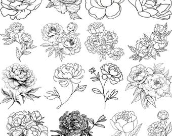 Peonies svg bundle, Peony eps, Peony vector, Peony cut files, Peony Clipart, Peony Cut Files For Cricut,Wedding Peonies, Peony Floral Design