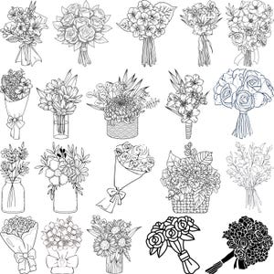 Floral Bouquet Svg Bundle, Flower Bouquet Png, Wedding Svg, Cricut Files, Hand Drawn Wild Flowers,Floral Bouquet Svg