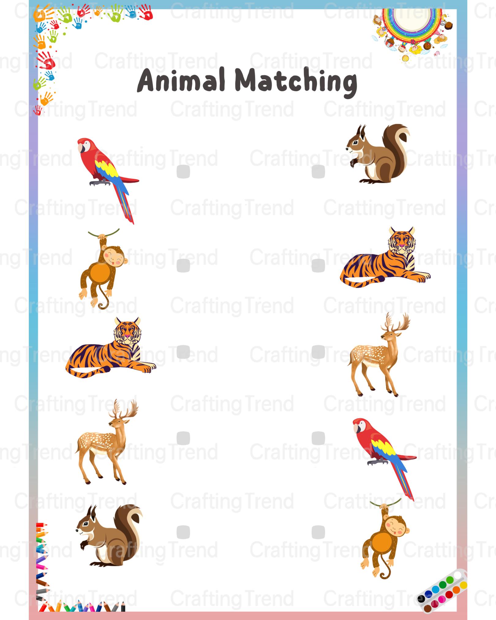 Animal Matching Worksheets: Preschool Learning Activity (PDF) - Etsy