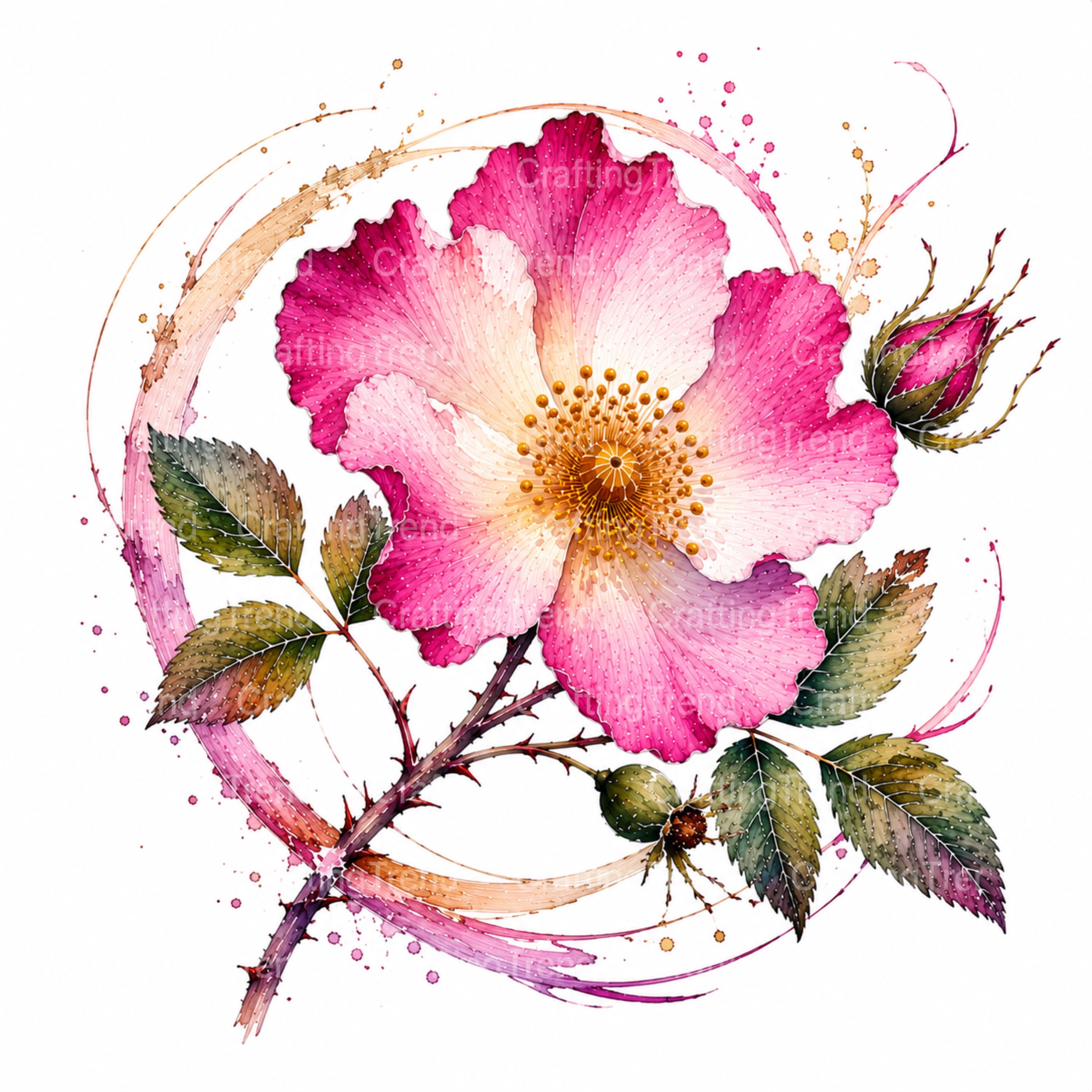 Watercolour Wild Roses Wild Rose Clipart Set PNG Watercolor Wild Roses Clipart, 12 High ...
