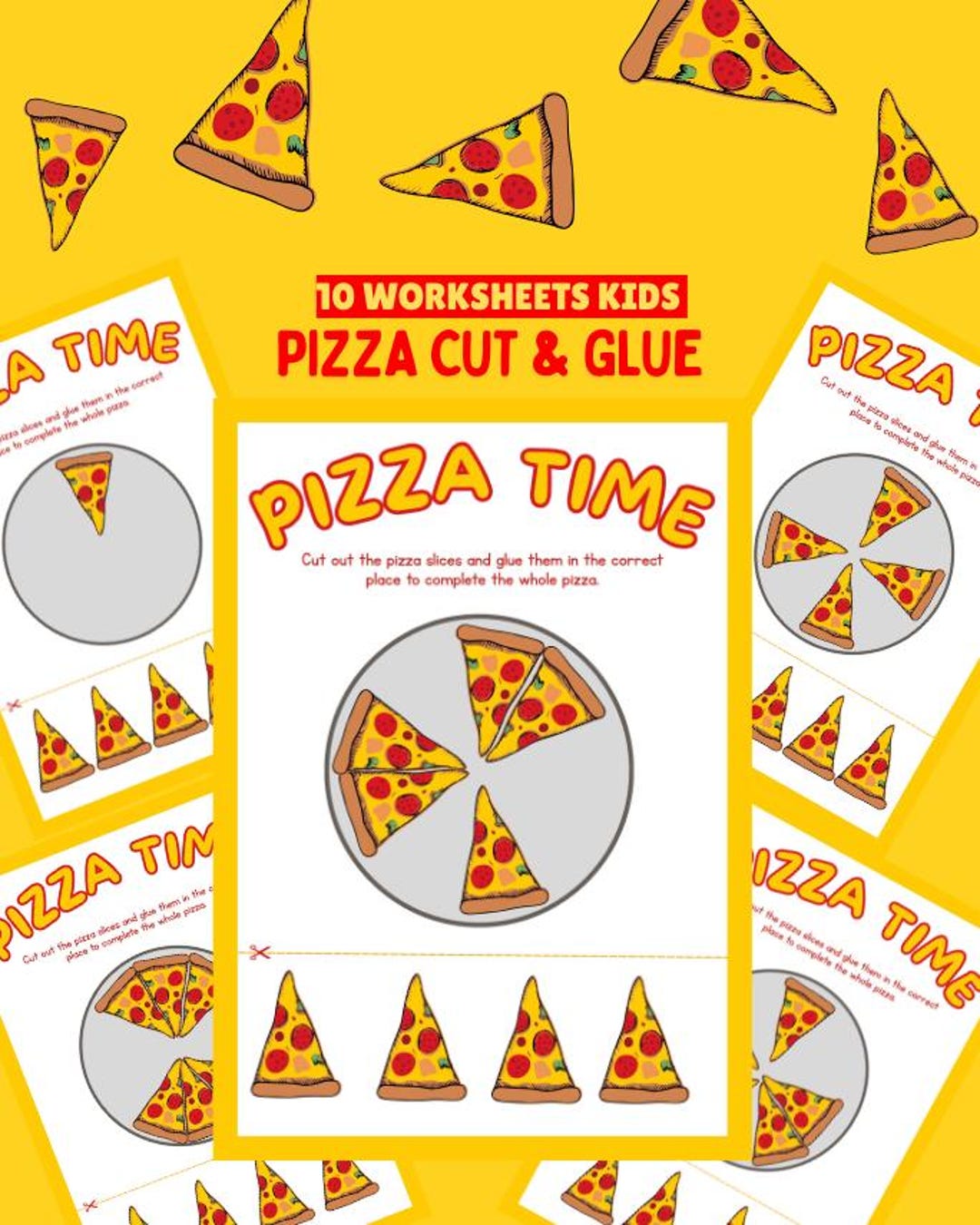 Pizza Cut and Glue Worksheets for Kids – 10 Printable Activity Pages ...