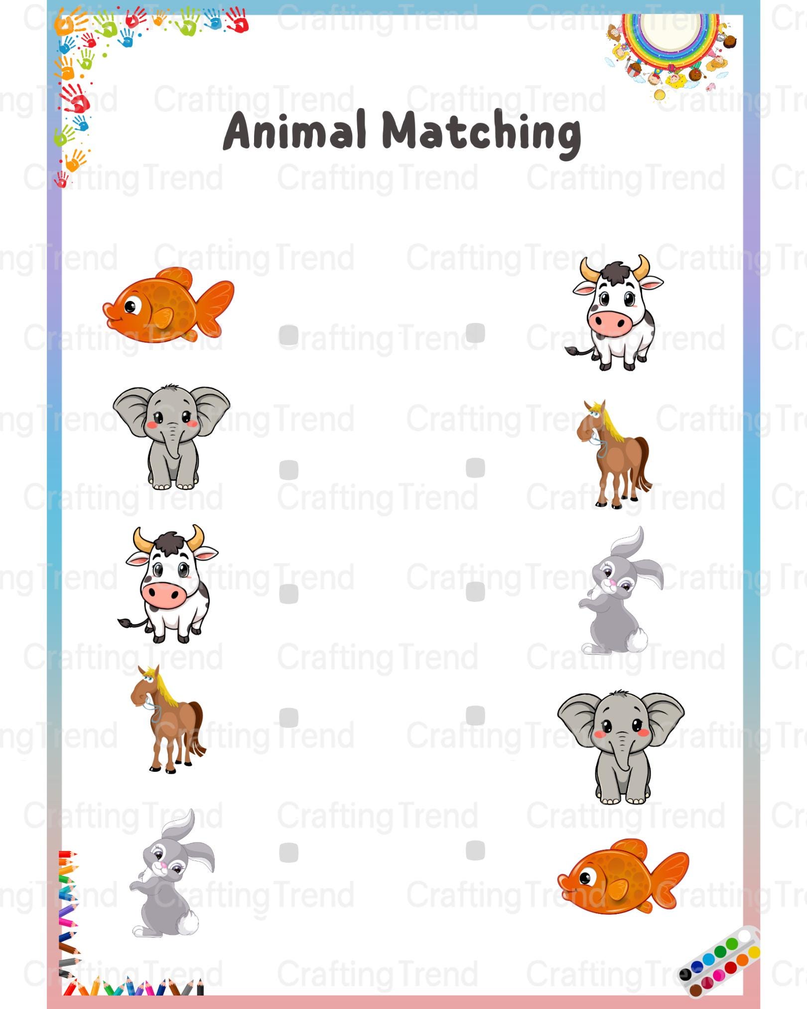 Animal Matching Worksheets: Preschool Learning Activity (PDF) - Etsy