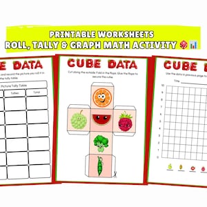 Printable Cube Data Worksheets | 10 Dice Roll Data Collection and Bar Graph Activities for Kids Math Statistics Activity