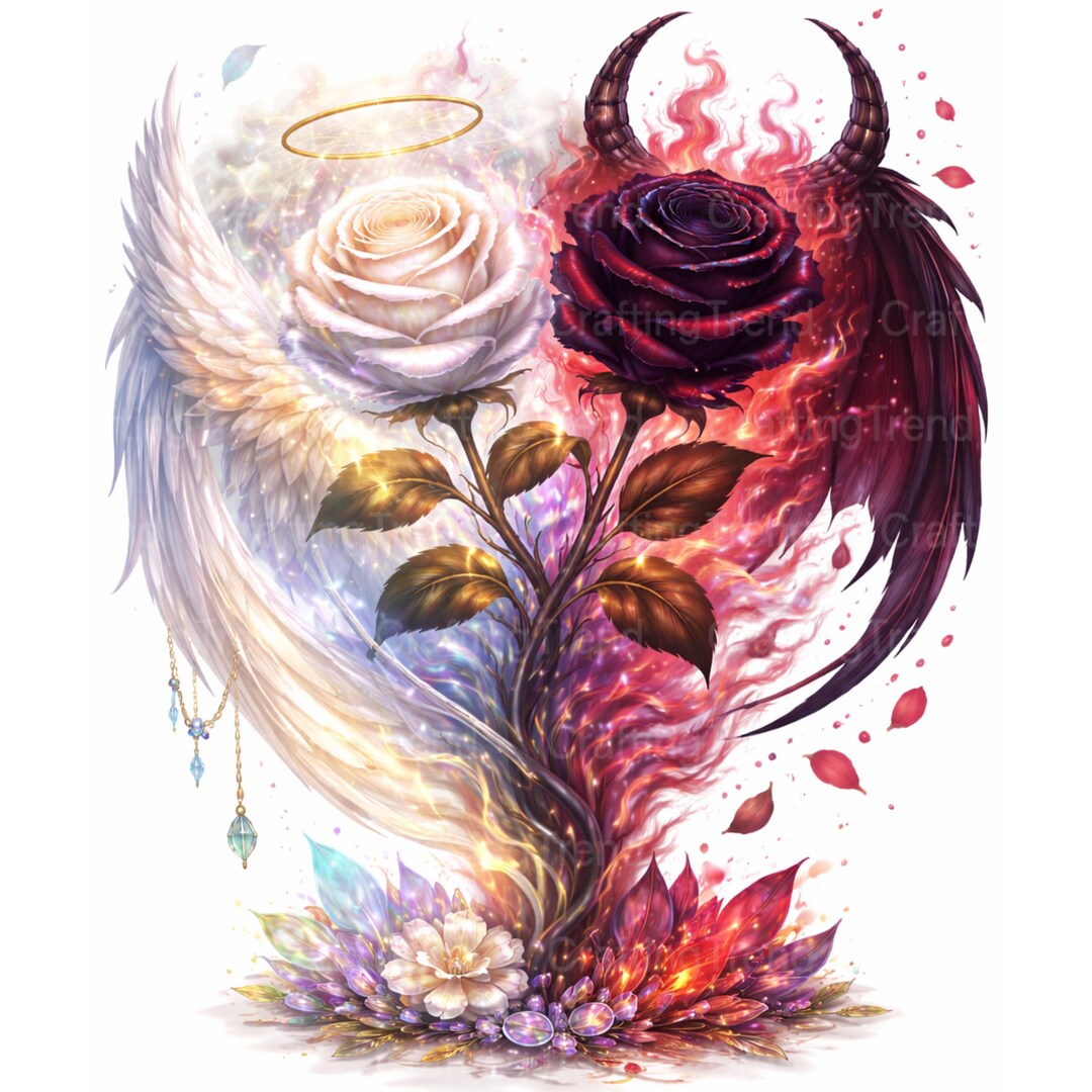 10 Fantasy Gothic Rose Clipart PNG Dark Angel Demon Roses, Flaming ...