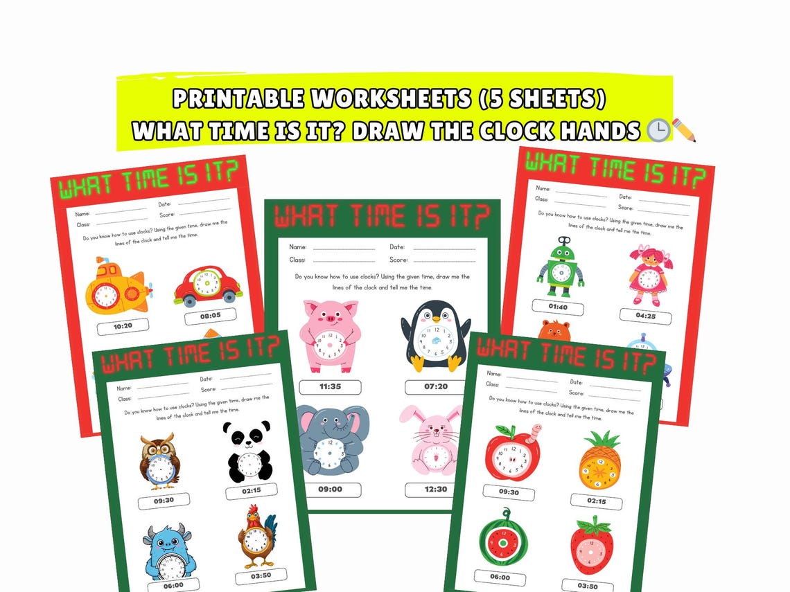 Printable Telling Time Worksheets | 20 Draw the Clock Hands Time ...