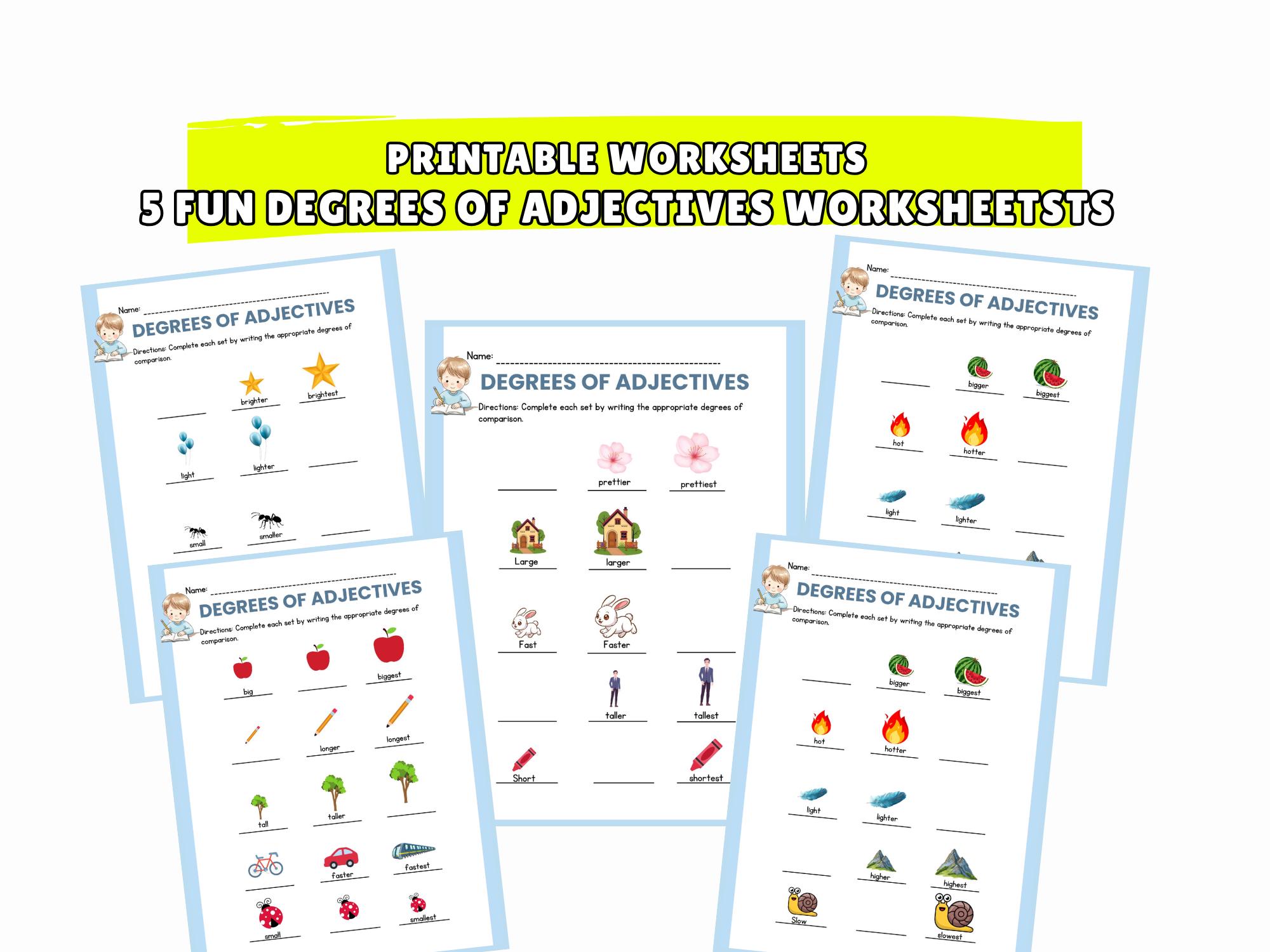 Printable Degrees of Adjectives Worksheets | 5 Comparative and ...