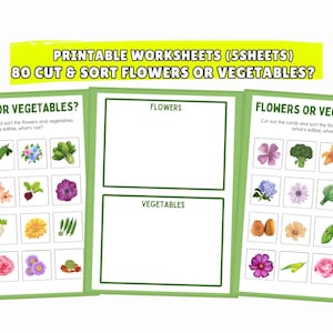 Preschool Sorting Worksheets | Flowers and Vegetables Cut-Sort Activity (PDF Download)