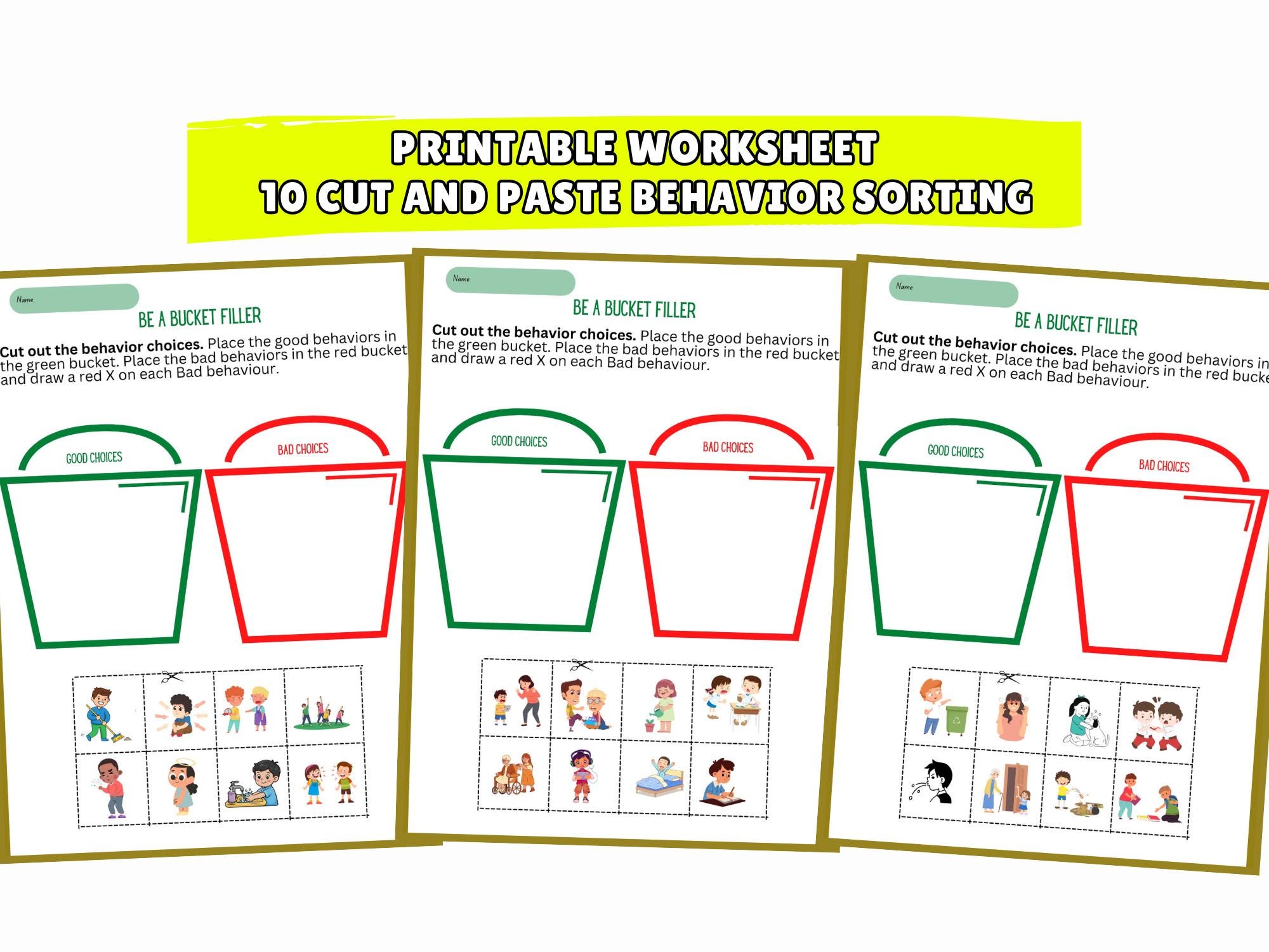 Printable Behavior Sorting Activities Worksheets, 10 Cut and Paste ...