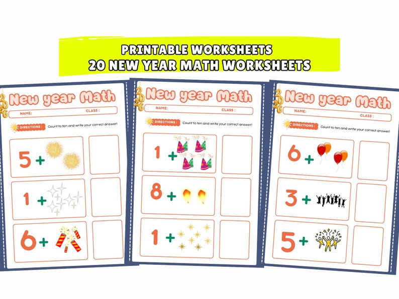 Printable New Year Math Worksheets | 20 Addition & Counting Activities ...