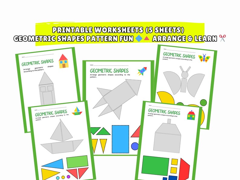 Printable Geometric Shapes Pattern Worksheets | Shape Arrangement ...