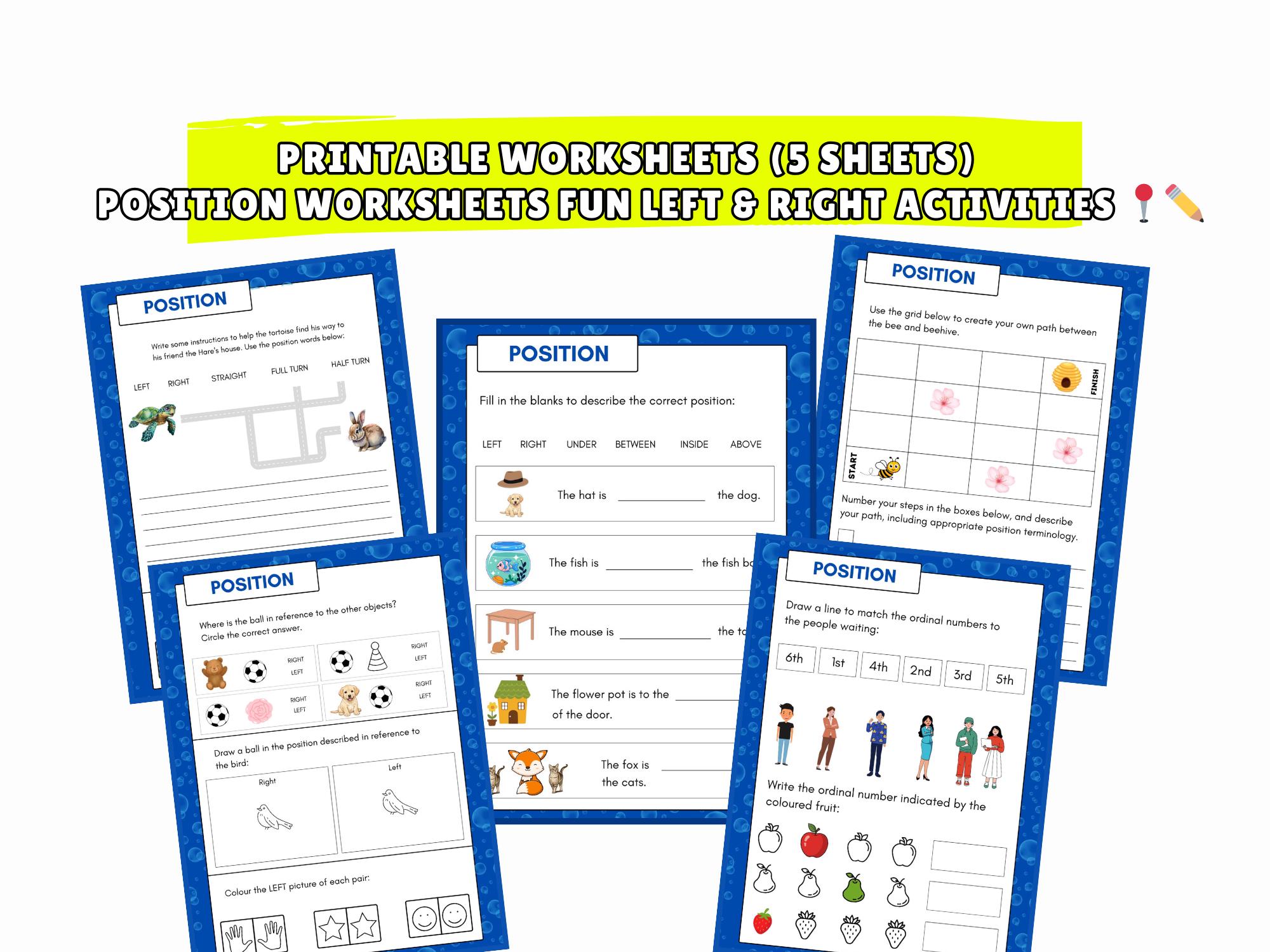 Printable Position Worksheets Printable Position Worksheets | Left Right Above Below Between ...