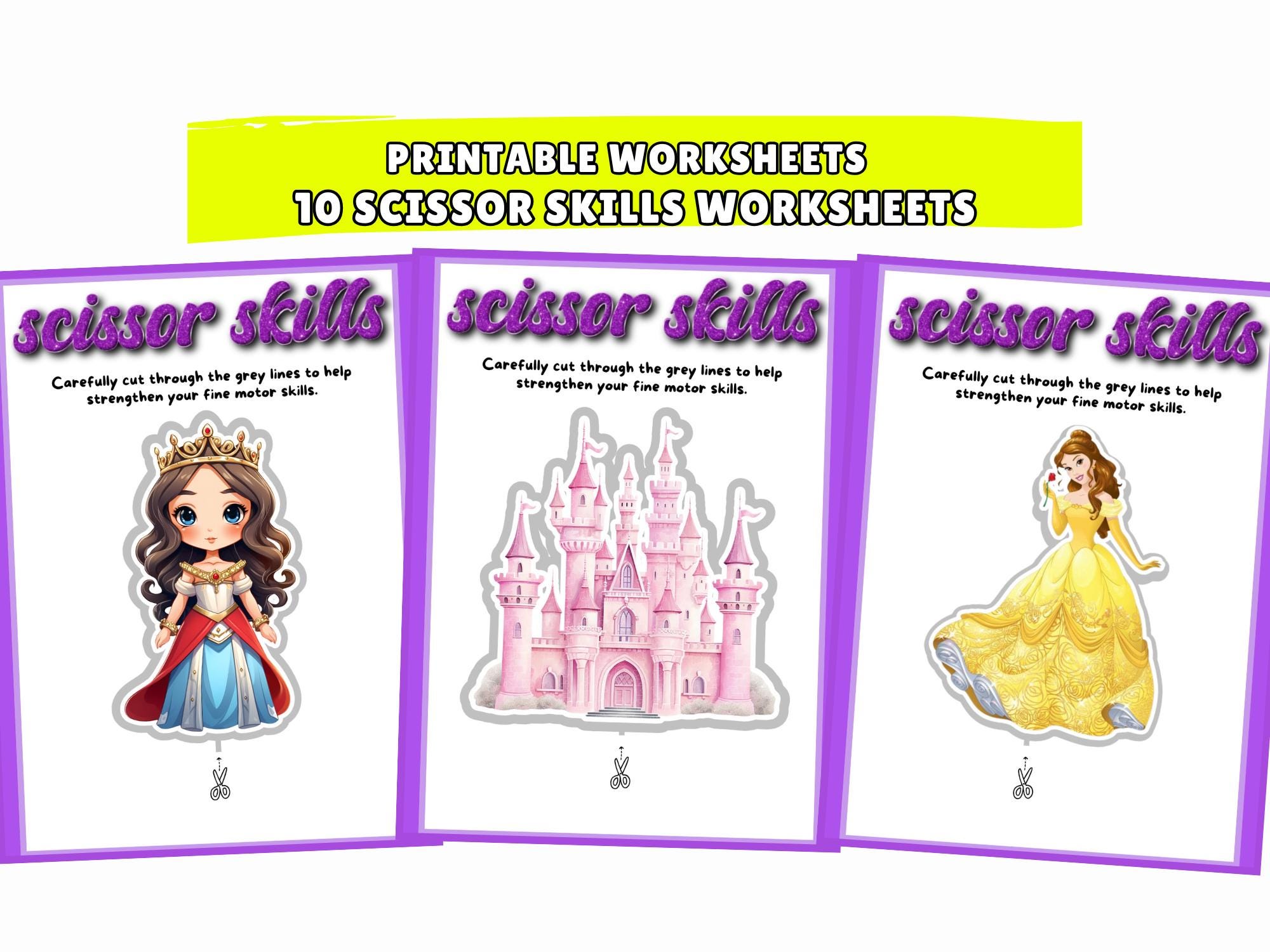 Printable Princess Scissor Skills Worksheets | 10 Cutting Practice ...