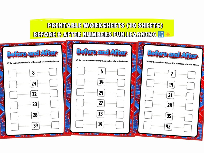 Printable Before and After Numbers Worksheets | Preschool Kindergarten ...
