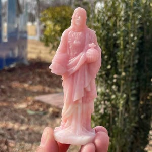 Hand-Carved 4&quot; Pink Opal Jesus, Mineral Gemstone Carving