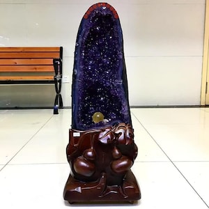 TOP 58.9LB Natural Crystal ,Cathedral Amethyst Geode ，from Uruguay, Crystal cluster mineral specimen,Office, home decor, healing+Stand