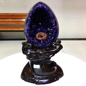 7.9LB Natural Amethyst Crystal Dinosaur egg,Amethyst Geode from Uruguay, Crystal cluster mineral specimen,Office, home decor, healing+Stand