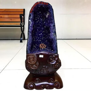 TOP 34LB Natural Crystal ,Cathedral Amethyst Geode， from Uruguay, Crystal cluster mineral specimen,Office, home decor, healing+Stand