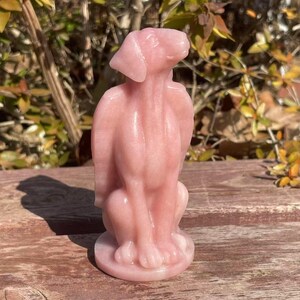 Carved Pink Opal Crystal Dog, Handmade Home Decor (4 inch)