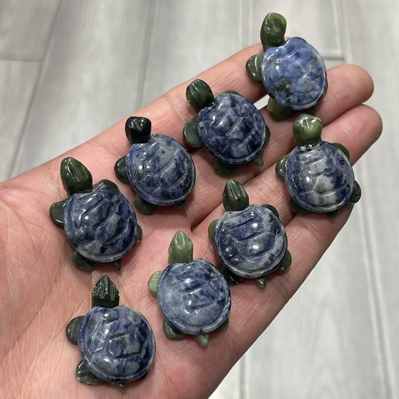 Hand Carved Sodalite Crystal Turtle - Healing Stone Carving, 1