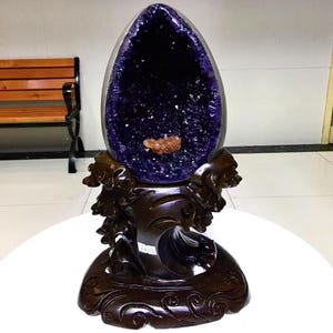 13.2LB Natural Amethyst Crystal Dinosaur egg,Amethyst Geode from Uruguay, Crystal cluster mineral specimen,Office, home decor, healing+Stand