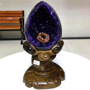 5.2LB Natural Amethyst Crystal Dinosaur egg,Amethyst Geode from Uruguay, Crystal cluster mineral specimen,Office, home decor, healing+Stand