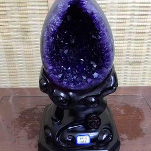 9.9LB Natural Amethyst Crystal Dinosaur egg,Amethyst Geode from Uruguay, Crystal cluster mineral specimen,Office, home decor, healing+Stand