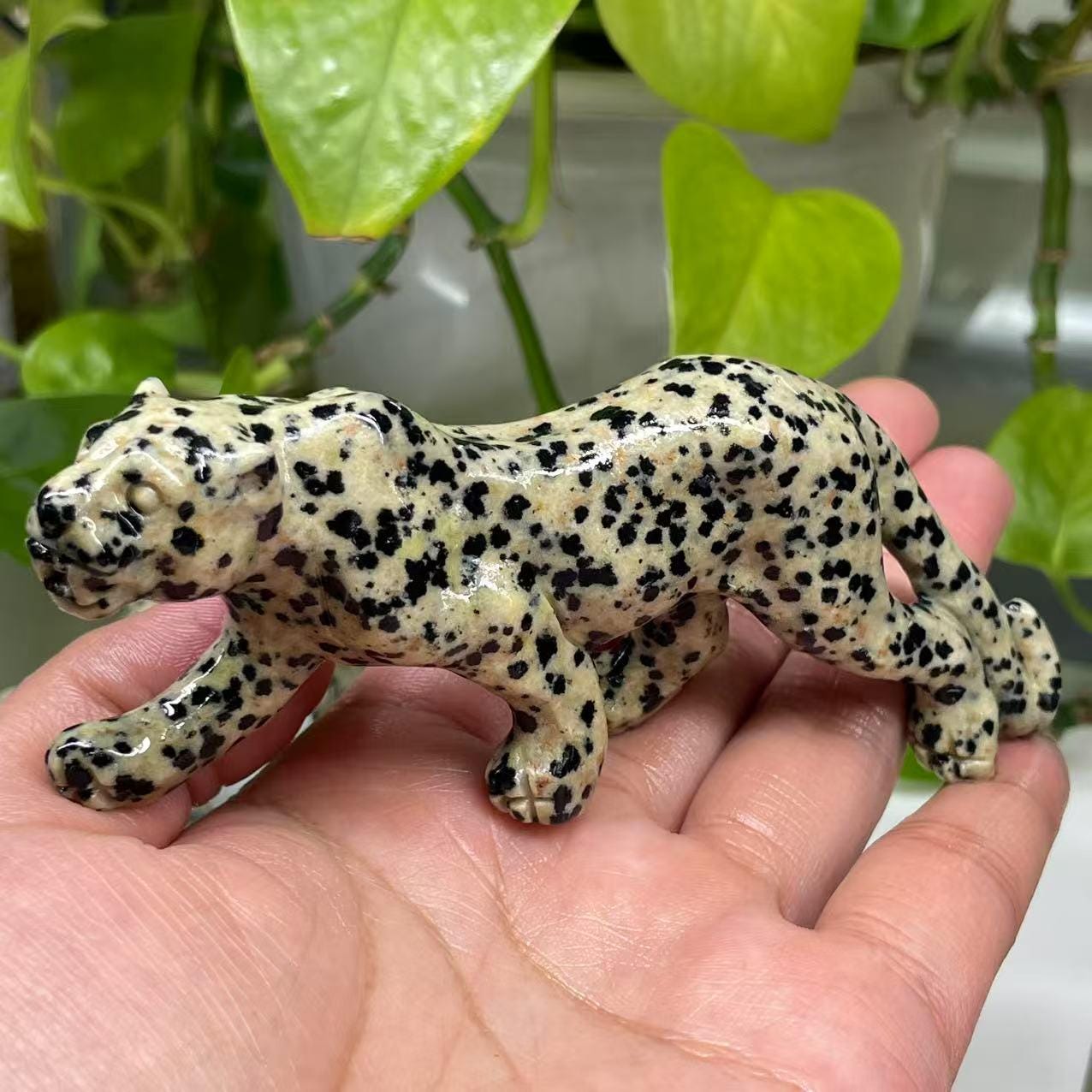 Hand-carved Spotted Stone Leopard, Crystal Reiki Healing (4.5