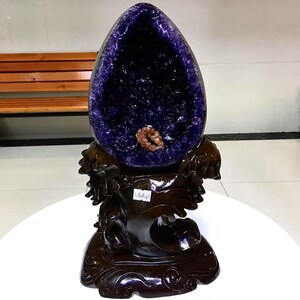 12.8LB Natural Amethyst Crystal Dinosaur egg,Amethyst Geode from Uruguay, Crystal cluster mineral specimen,Office, home decor, healing+Stand