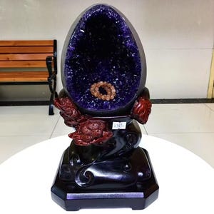 10.7LB Natural Amethyst Crystal Dinosaur egg,Amethyst Geode from Uruguay, Crystal cluster mineral specimen,Office, home decor, healing+Stand