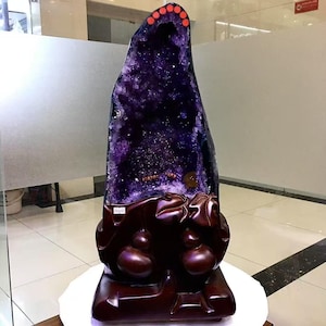 TOP 29.9LB Natural Crystal ,Cathedral Amethyst Geode， from Uruguay, Crystal cluster mineral specimen,Office, home decor, healing+Stand