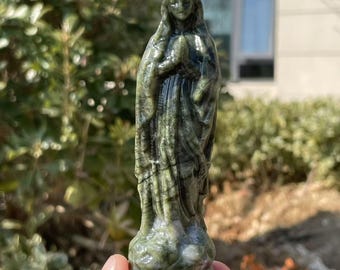 Hand-Carved Serpentine Virgin Mary Statue - 4" Healing Crystal Decor