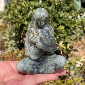 4&quot; Natural Labradorite Crystal,engrave Mother Earth ,Crystal Goddess, Goddess Gaia，Home Decor,Inner peace healing, Love gift,
