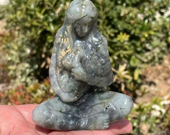 Handmade Carved Labradorite Crystal, Mother Earth Goddess Gaia, 4"