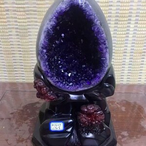 9.5LB Natural Amethyst Crystal Dinosaur egg,Amethyst Geode from Uruguay, Crystal cluster mineral specimen,Office, home decor, healing+Stand