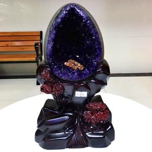 6.8LB Natural Amethyst Crystal Dinosaur egg,Amethyst Geode from Uruguay, Crystal cluster mineral specimen,Office, home decor, healing+Stand