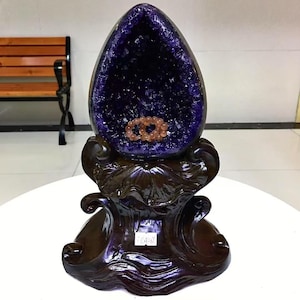 8.25LB Natural Amethyst Crystal Dinosaur egg,Amethyst Geode from Uruguay, Crystal cluster mineral specimen,Office, home decor, healing+Stand