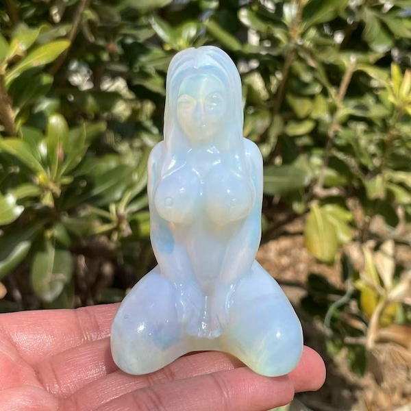 Hand Carved Opal Crystal Quartz Female Figure, Home Decor (3")