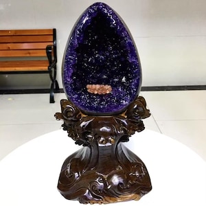 11.4LB Natural Amethyst Crystal Dinosaur egg,Amethyst Geode from Uruguay, Crystal cluster mineral specimen,Office, home decor, healing+Stand