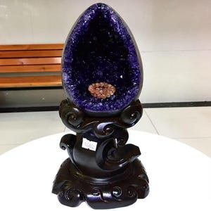 8.3LB Natural Amethyst Crystal Dinosaur egg,Amethyst Geode from Uruguay, Crystal cluster mineral specimen,Office, home decor, healing+Stand