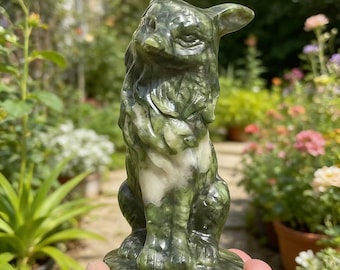 4" Hand-Carved Natural Green jade crystal Fox, Home decoration,Holiday gifts，Reiki healing