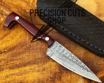 Handmade 6" Damascus Steel Camping Skinner Knife, Every Day Carry Knife, Thanksgiving Gift Utility Pocket Knife, Anniversary & Birthday Gift