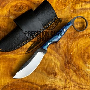 Hand Forged D2 Steel Finger Hole Skinner Knife with Leather Sheath