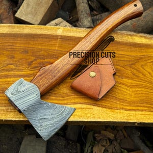Hand Forged Damascus Steel HATCHET AXE, Viking Axe, Camping Axe, Bearded Axe, Damascus Hunting Knives Gift for Men, Personalized Gifts USA