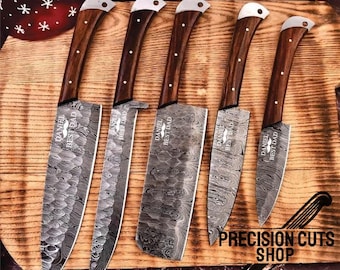 Ensemble de chef en acier damas forgé à la main, couteaux de cuisine, couteaux de chef damas, ensemble de chef barbecue, couteaux de cuisine, cadeau de Thanksgiving et de Noël États-Unis