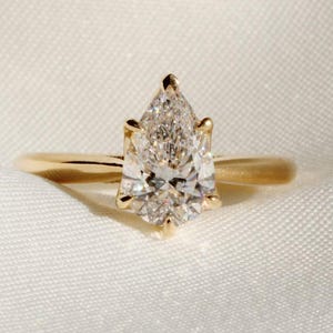 6 Prong Set Pear Cut Solitaire Engagement Rings For Her Pear Shaped Engagement Ring 2 CT Solitaire Ring Minimalist 14K Gold Thin Dainty Ring