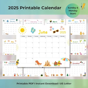 2025 Printable Kids Calendar, Calendar 2025, Wall Calendar, Kids Monthly Planner, Homeschool Calendar, Homeschool Planner