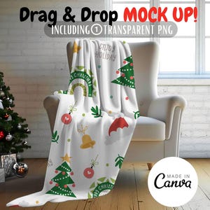 1 Professional Winter Blanket Mockup, Canva Editable Drag and Drop Mockup, Fleece, Sherpa, Velveteen Plush, Microfiber, Minky Blanket